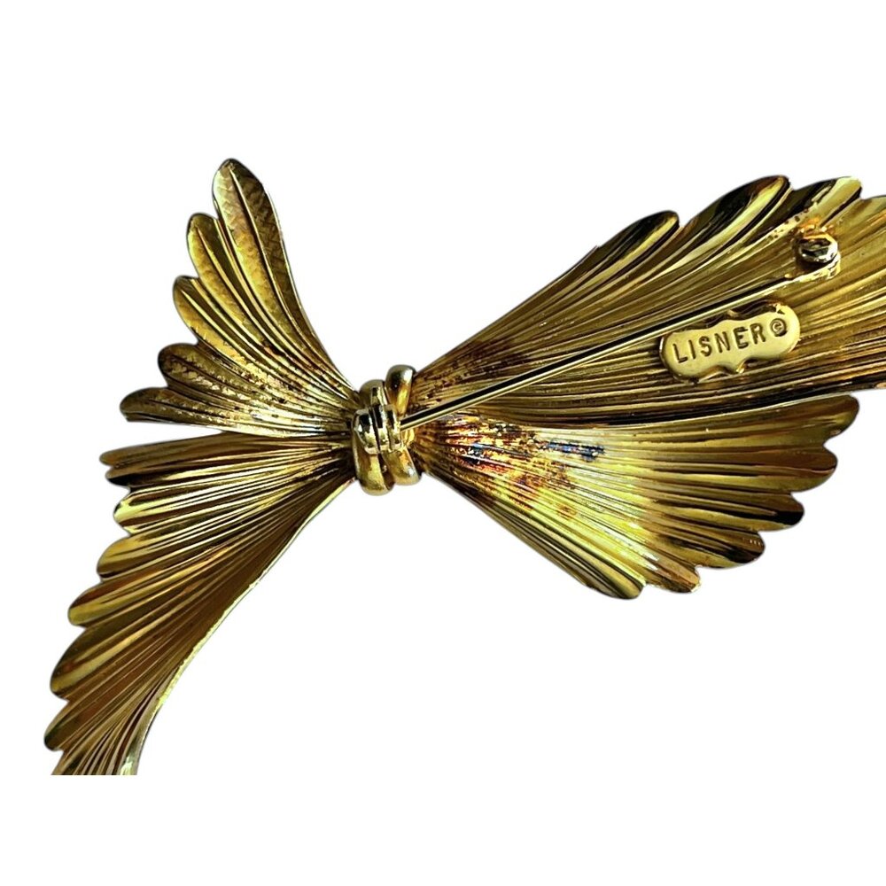 Lisner Vintage Gold Tone Bow Brooch Pin Granny Core Boho Career Wear it All - Picture 6 of 8